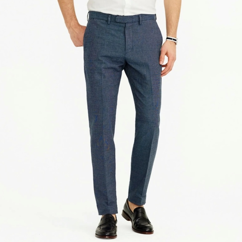 J. Crew Bowery Slim Fit Dress Pant Navy Linen Cotton Blend Waist 33, Length 32